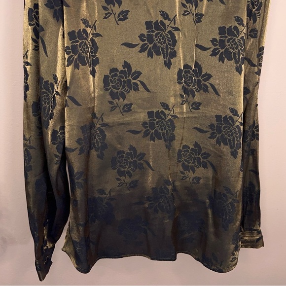 Vintage 90s Size 14 Christie And Jill Green Iridescent Floral Button Up Blouse - Picture 9 of 14